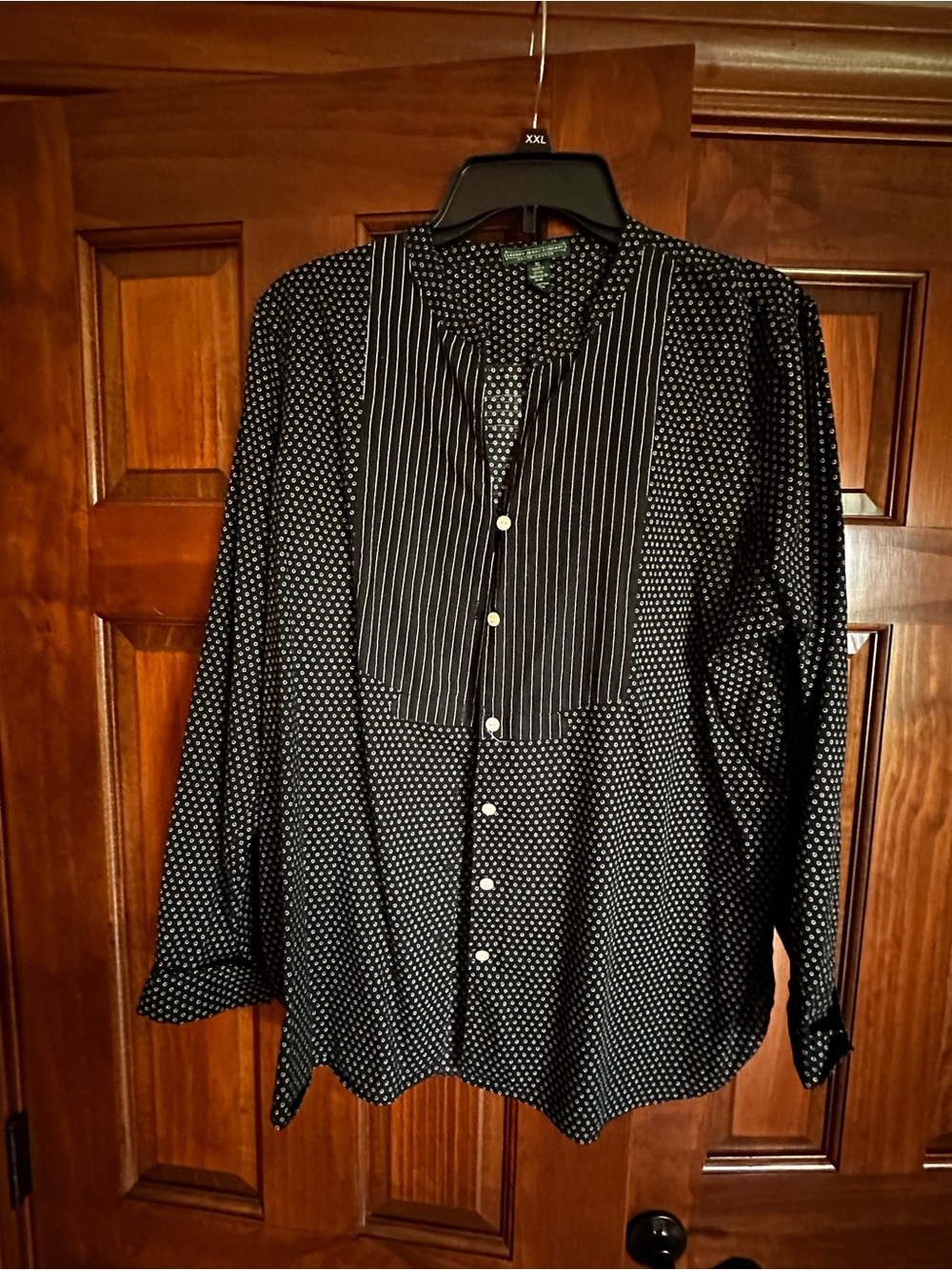 Lauren Ralph Lauren Black Polka Dot Blouse with Striped Bib Detail